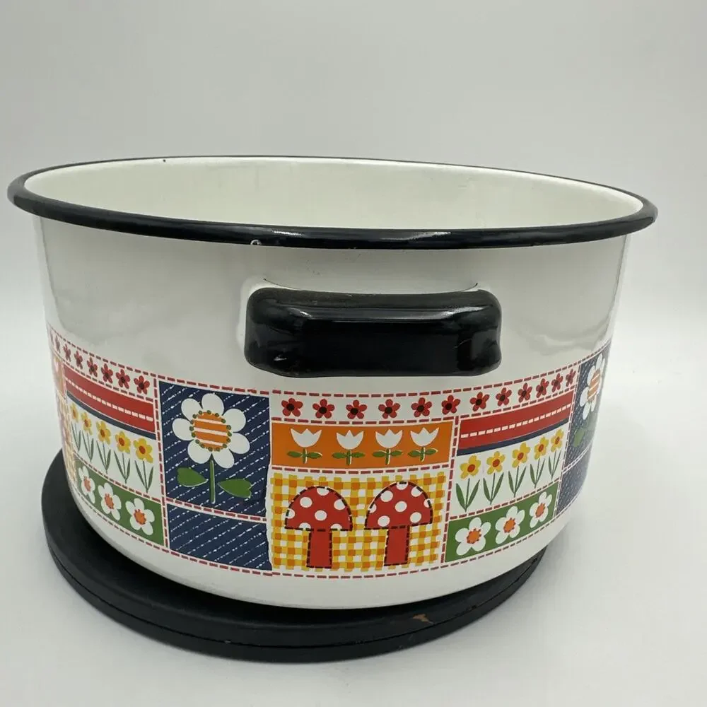 Rare Vintage By Savory Mushroom Floral Enamel Metal Pot Set